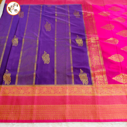 Purple with Pink border Fancy Georgette Saree