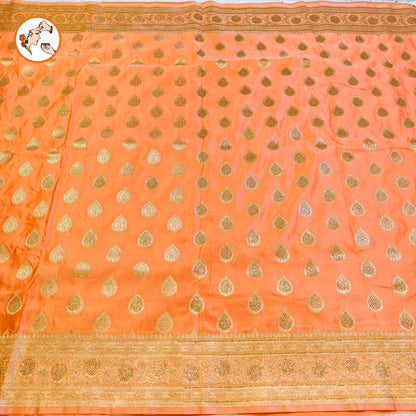 Peach Bridal Pure Banarasi Partywear Saree with Zirocn Stones
