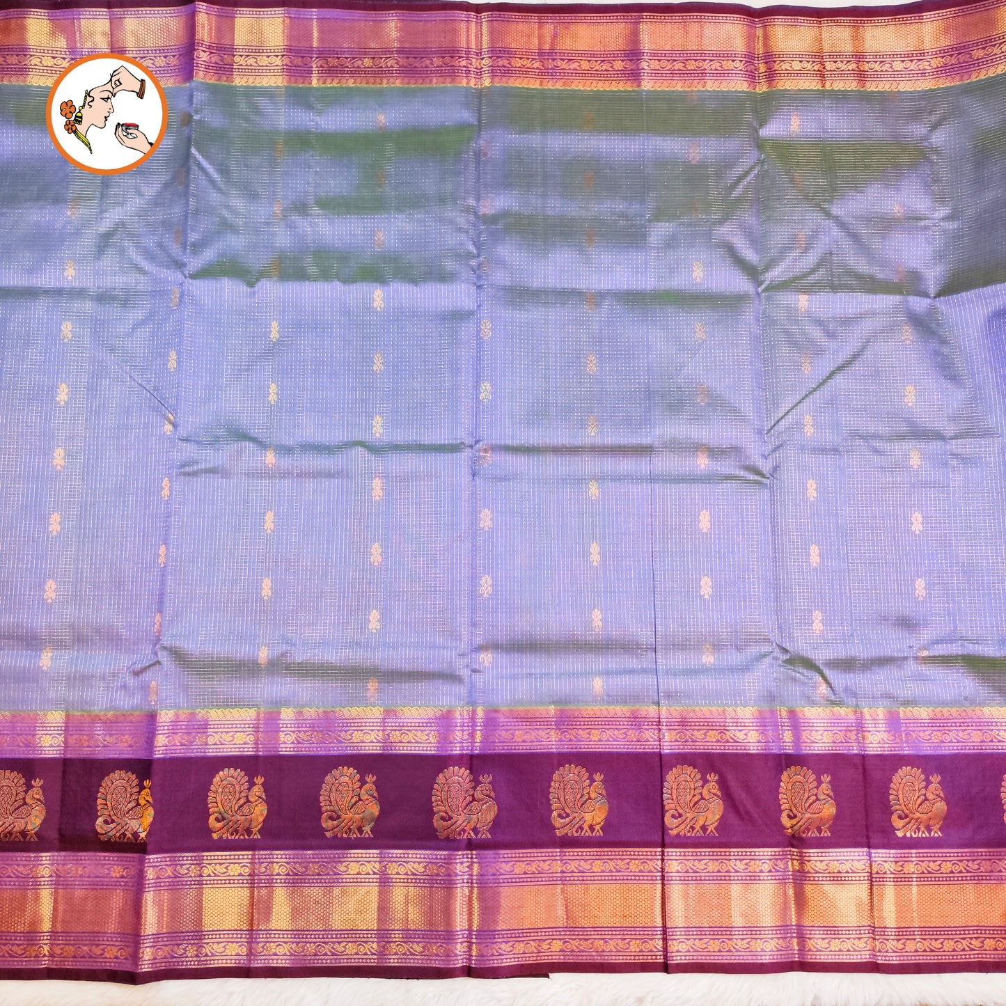 Lavender with Maroon Mayil border Podi Kattam Pure Silk Cotton Saree