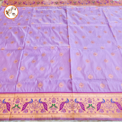 Lavender colour Traditional Paithani Soft Silk Saree