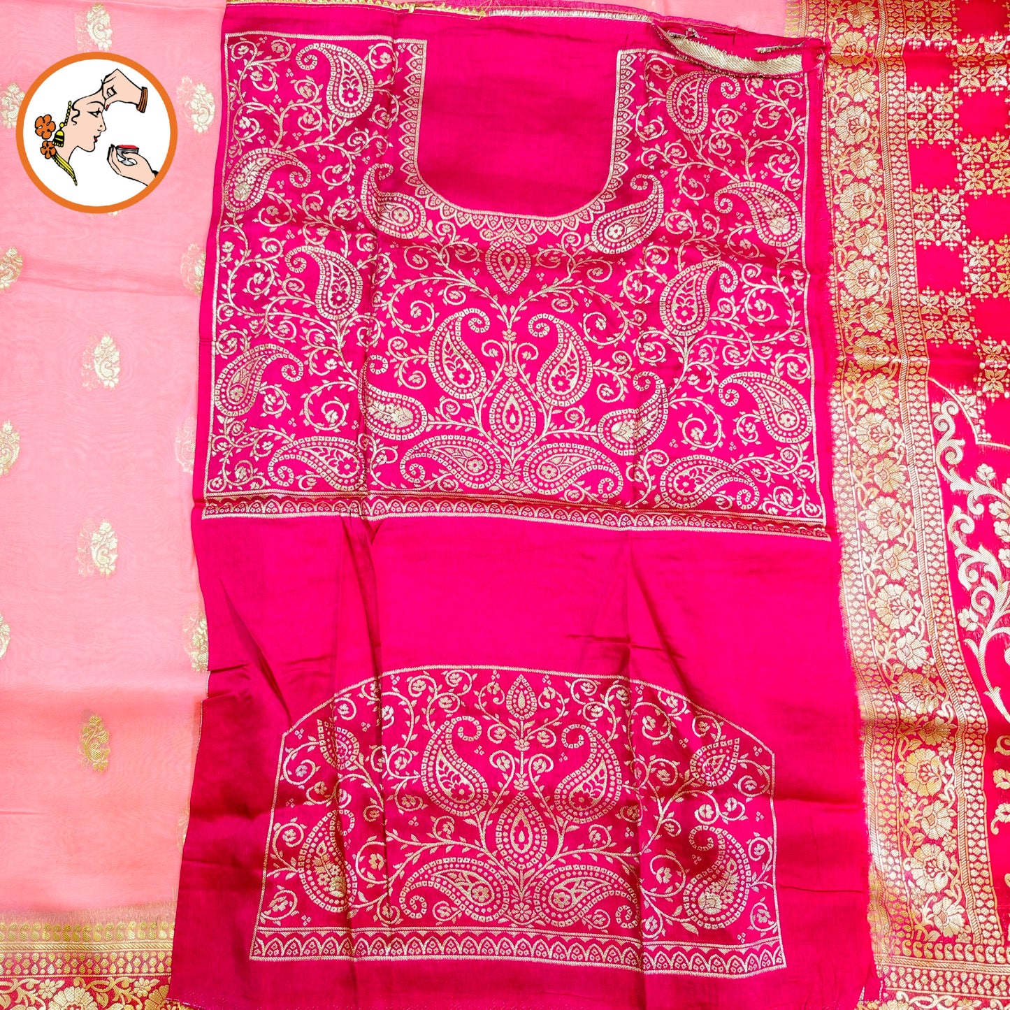 Light Pink Pure Organza Designer Saree with contrast Dark Pink border & blouse