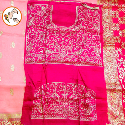 Light Pink Pure Organza Designer Saree with contrast Dark Pink border & blouse