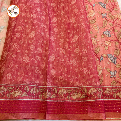 Terracotta Dusty Rose colour Chanderi Kantha Embriodary Cotton Casual Saree