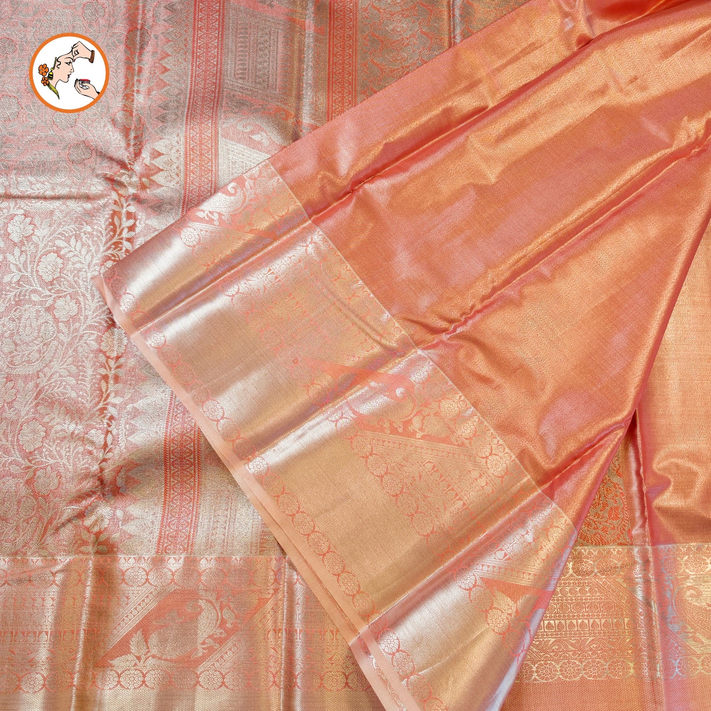 Baby Pink Silver zari Kanchipuram Tissue Silk Saree