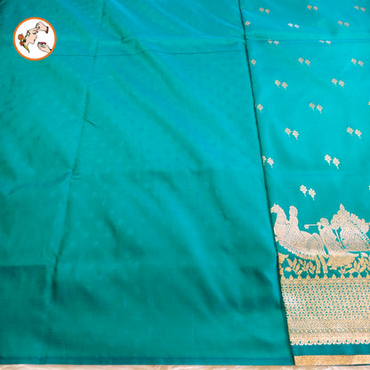 Peacock Blue Pallakku Banarasi Soft Silk Saree