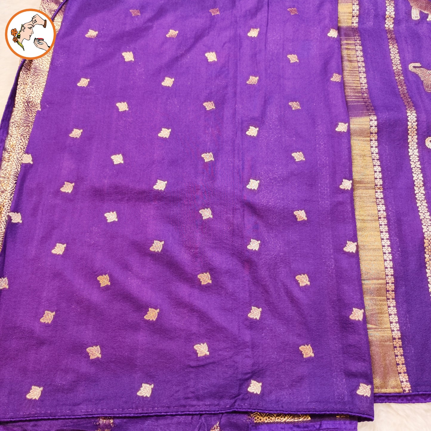 Purple elephant motif Peacock Meenakari work Fancy Silk Saree
