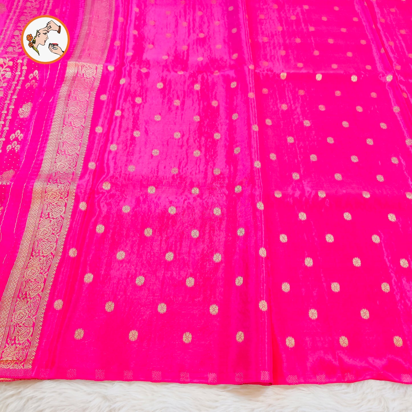 Rani Pink Rich Gold zari work Georgette Silk Fancy Saree