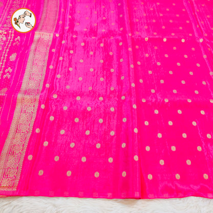 Rani Pink Rich Gold zari work Georgette Silk Fancy Saree