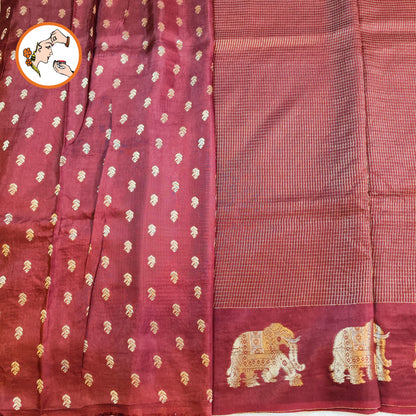 Coffee Brown Podikattam elephant border soft viscose Fancy Silk Saree