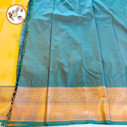 Apricot colour (Light Mango Yellow) with Dark Green border Kanchipuram Semi Silk Saree