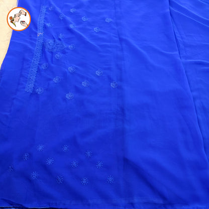 Royal Blue Lucknowi Chikankari Embroidery Pure Chiffon Partywear Saree