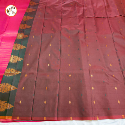 Pink & Green Semi Silk Saree with horizontal stripes & fancy border