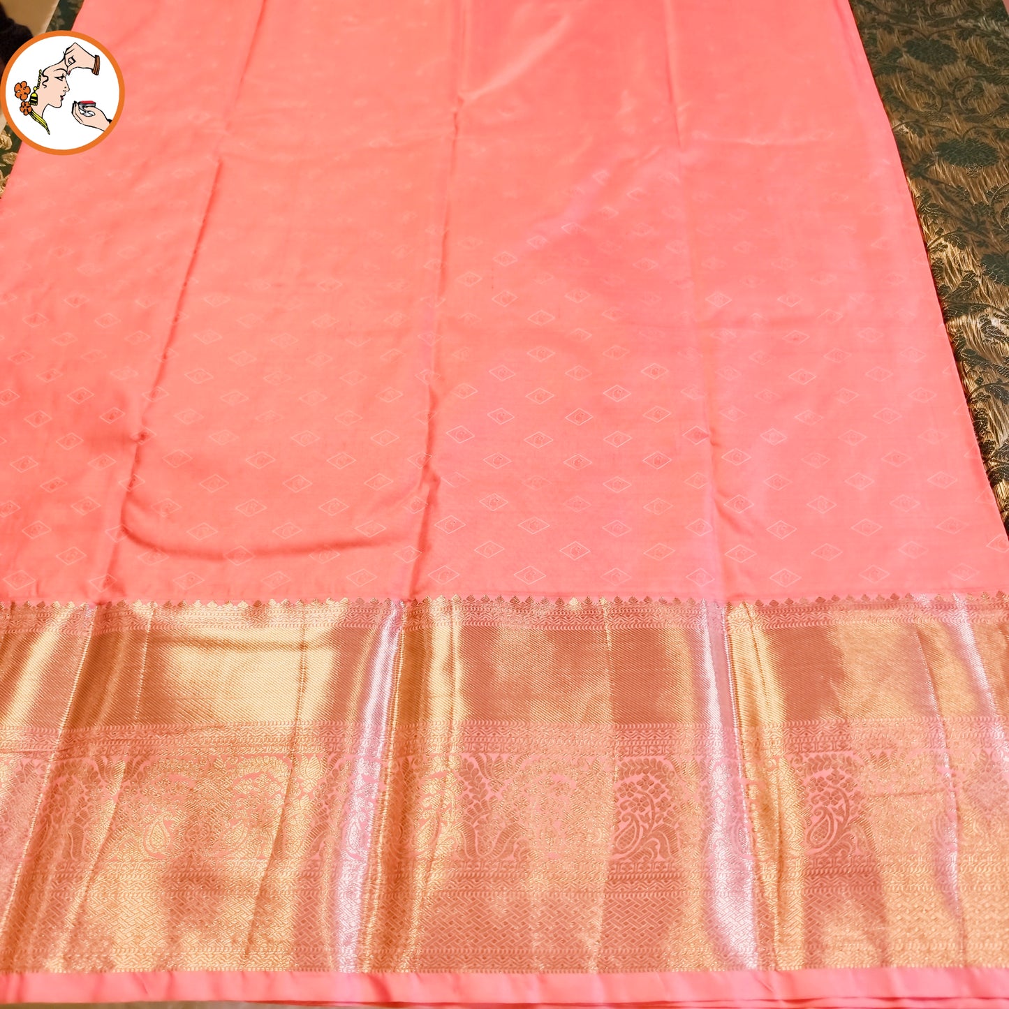 Dark Green with Baby Pink border Bridal Kanchipuram Mix Silk Saree