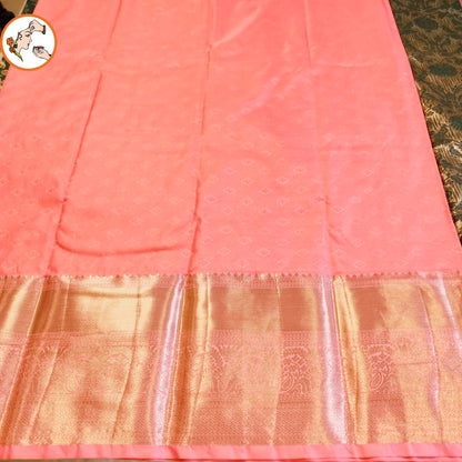 Dark Green with Baby Pink border Bridal Kanchipuram Mix Silk Saree