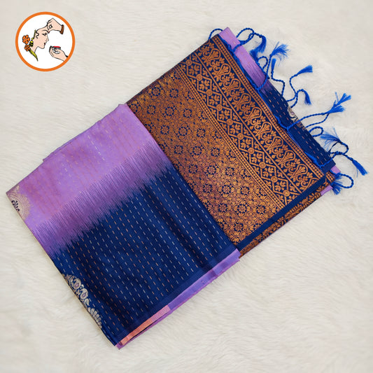 Lavender with Blue raindrop design Soft Silk Saree