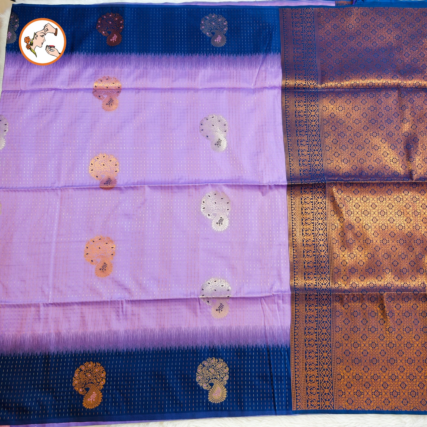 Lavender with Blue raindrop design Soft Silk Saree