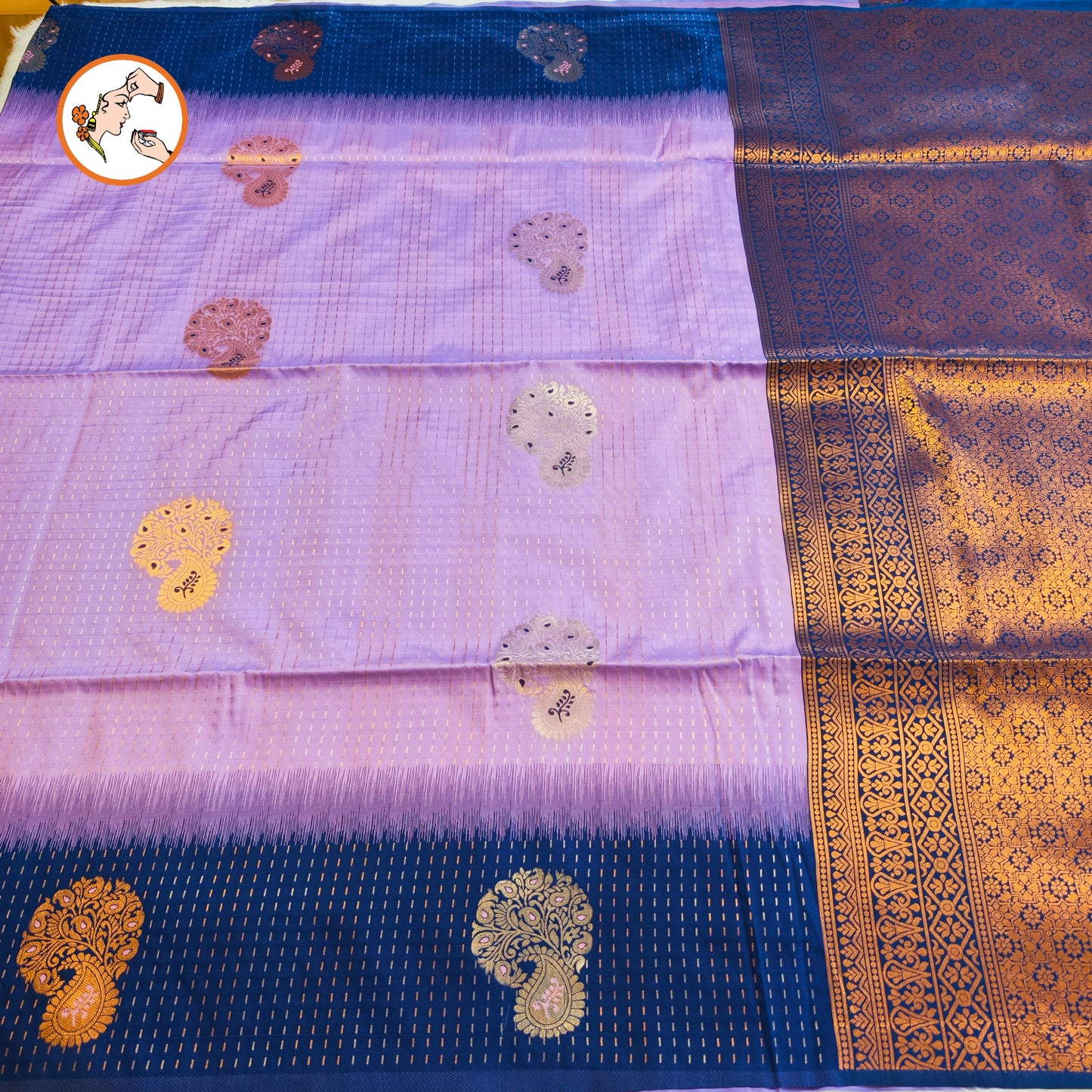Lavender with Blue raindrop design Soft Silk Saree