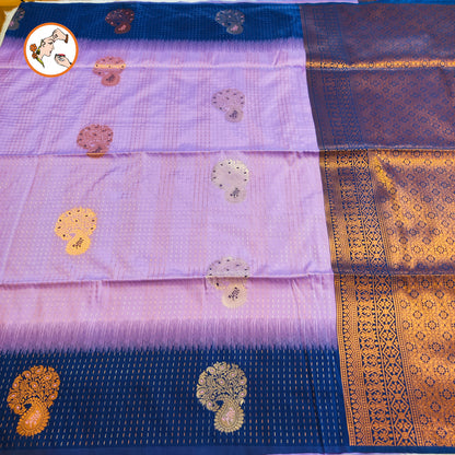 Lavender with Blue raindrop design Soft Silk Saree