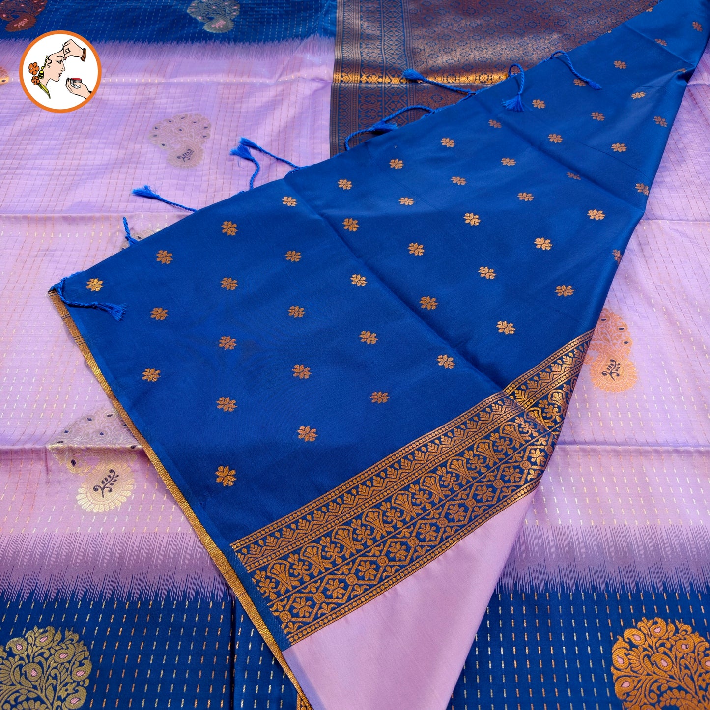 Lavender with Blue raindrop design Soft Silk Saree
