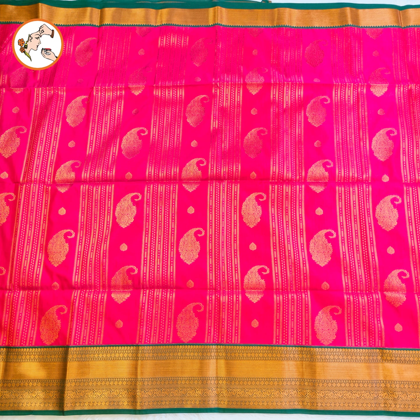 Pink with Green Copper zari Mango butta Kanchipuram soft Silk Saree