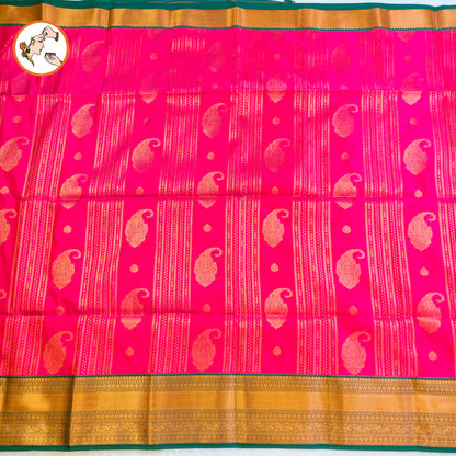Pink with Green Copper zari Mango butta Kanchipuram soft Silk Saree