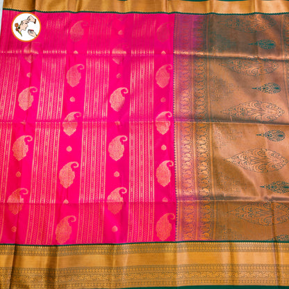 Pink with Green Copper zari Mango butta Kanchipuram soft Silk Saree