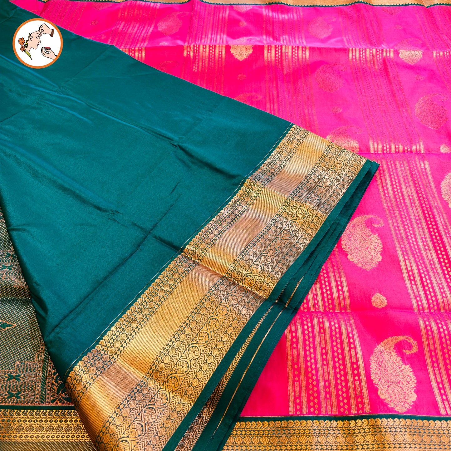 Pink with Green Copper zari Mango butta Kanchipuram soft Silk Saree
