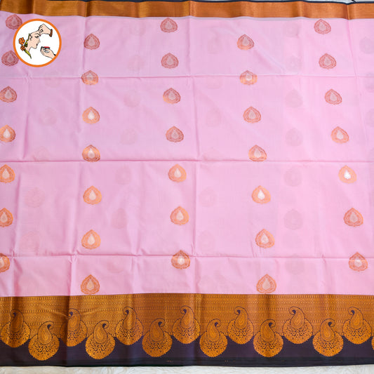 Baby Pink with Dark Green Turning border Kanchipuram Soft Silk Saree