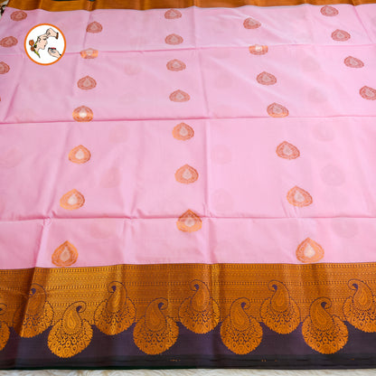 Baby Pink with Dark Green Turning border Kanchipuram Soft Silk Saree