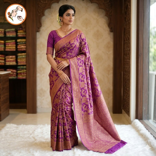 Purple Khaddi Banarasi Designer Saree