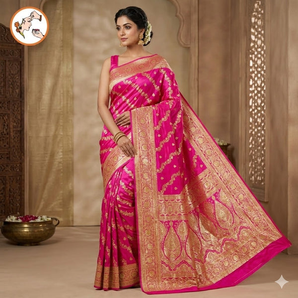 Ranipink floral Jaal design Pure Banarasi Silk Partywear Saree