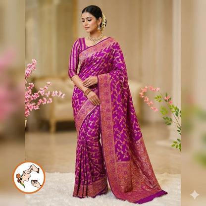 Magenta/Purple Meenakari weaving Banarasi Crush Saree