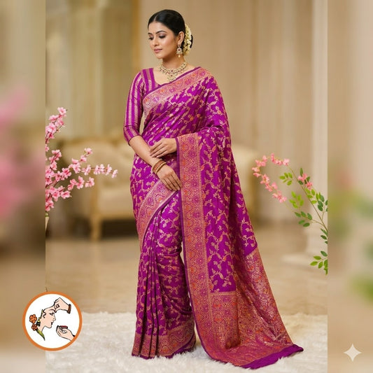 Magenta/Purple Meenakari weaving Banarasi Crush Saree
