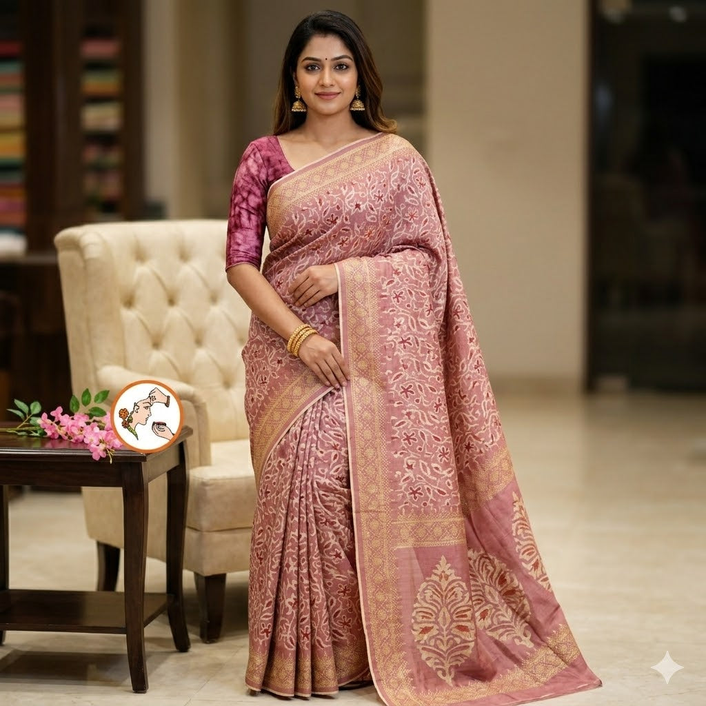 Onion Pink Unique Pattern Raw Silk Designer Saree with embroidery work