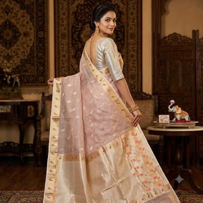 Pink Paithani border Kota Tissue Fancy Silk Saree