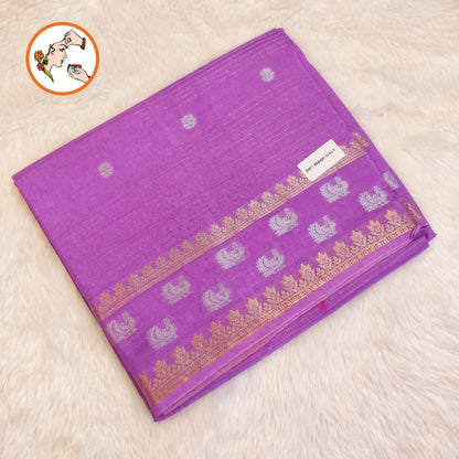 Lavender stripes body & peacock border Soft Viscose Fancy Silk Saree with Dark Pink Contrast blouse