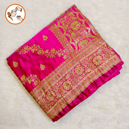Ranipink floral Jaal design Pure Banarasi Silk Partywear Saree