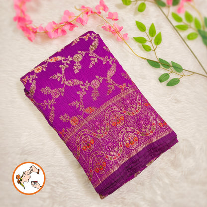 Magenta/Purple Meenakari weaving Banarasi Crush Saree