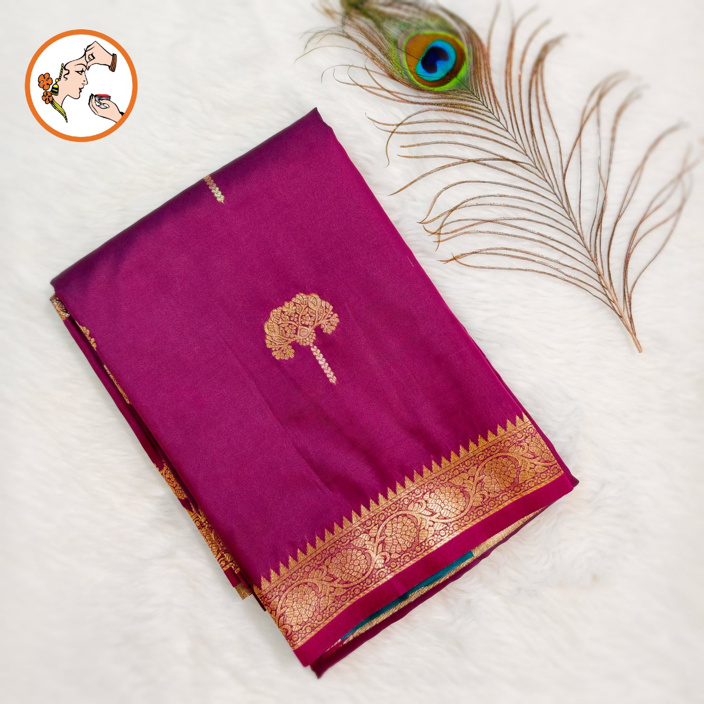 Maroon colour small border Soft Silk Saree with contrast blouse