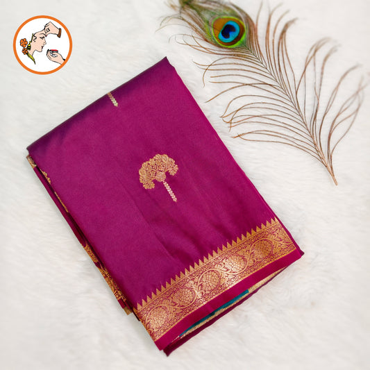 Maroon colour small border Soft Silk Saree with contrast blouse