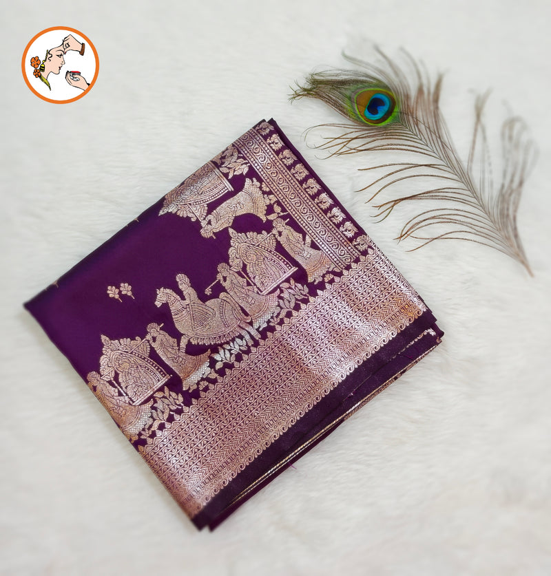 Wine colour Pallakku Banarasi Soft Silk Saree