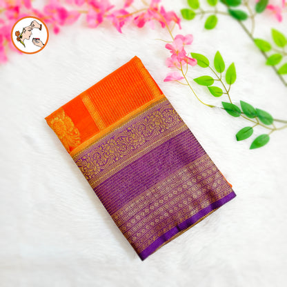 Orange with Purple border Fancy Georgette Saree