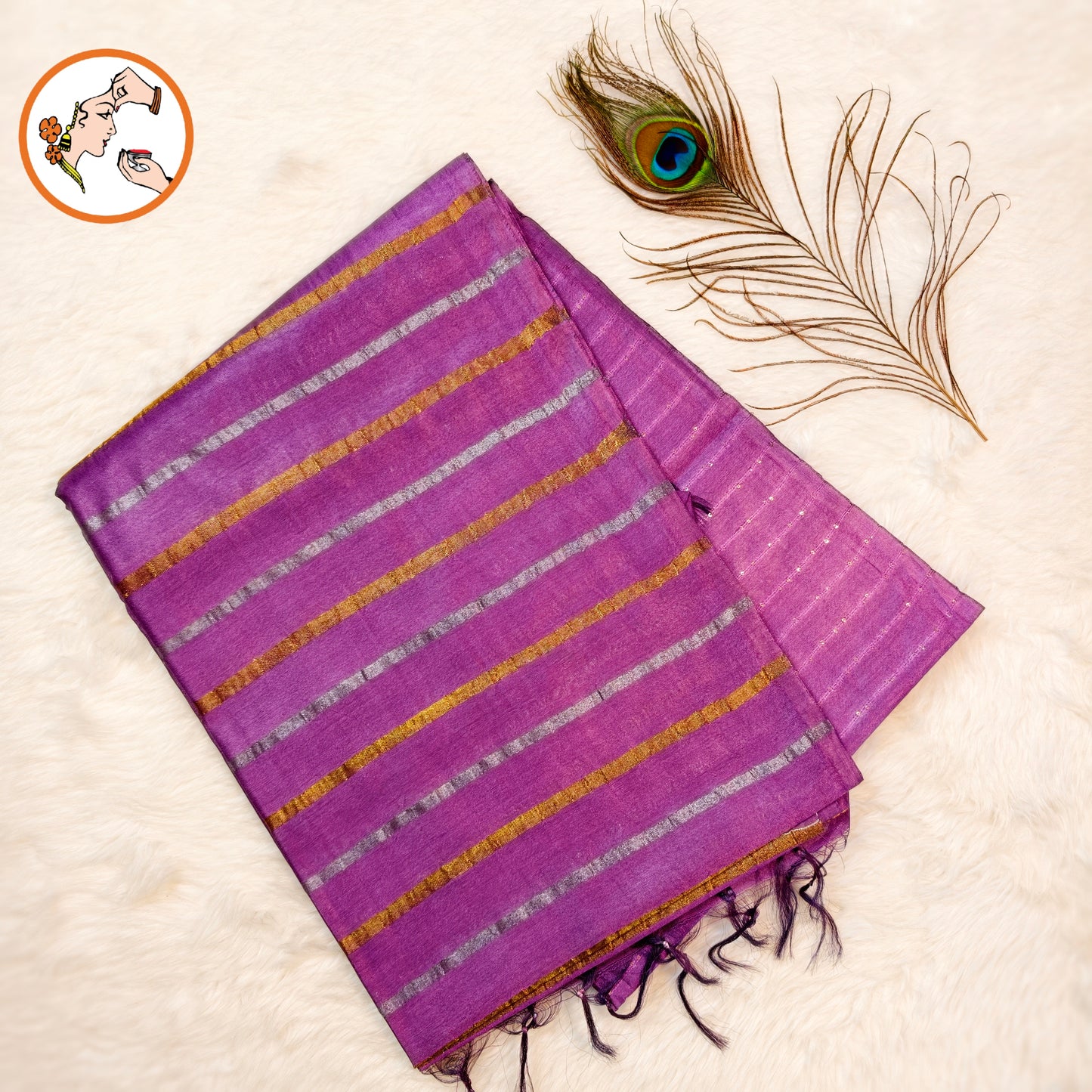 Lavender Vertical stripes Handloom Cotton Casual Saree
