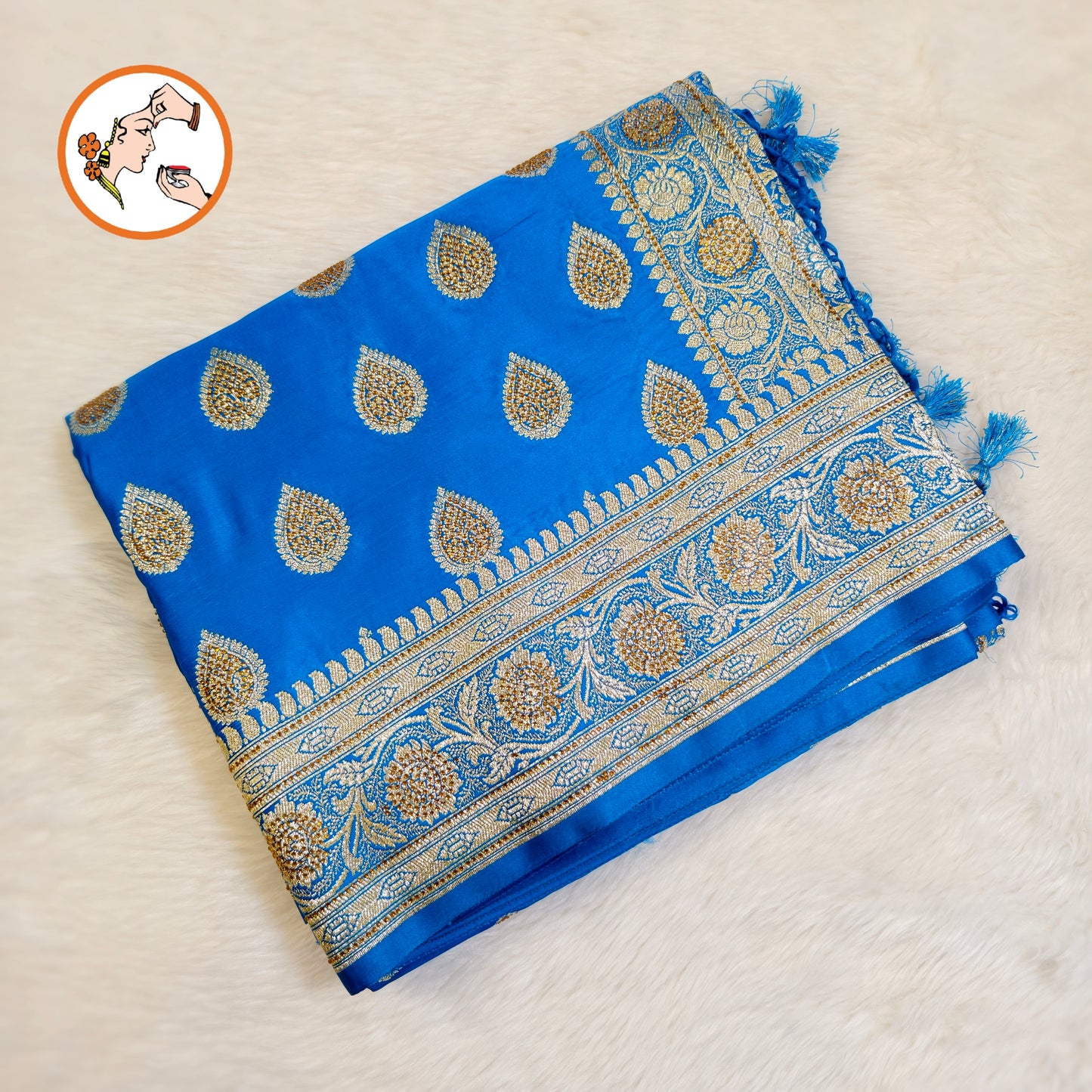 Blue Bridal Pure Banarasi Partywear Saree with Zircon stones