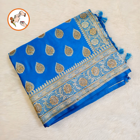 Blue Bridal Pure Banarasi Partywear Saree with Zircon stones