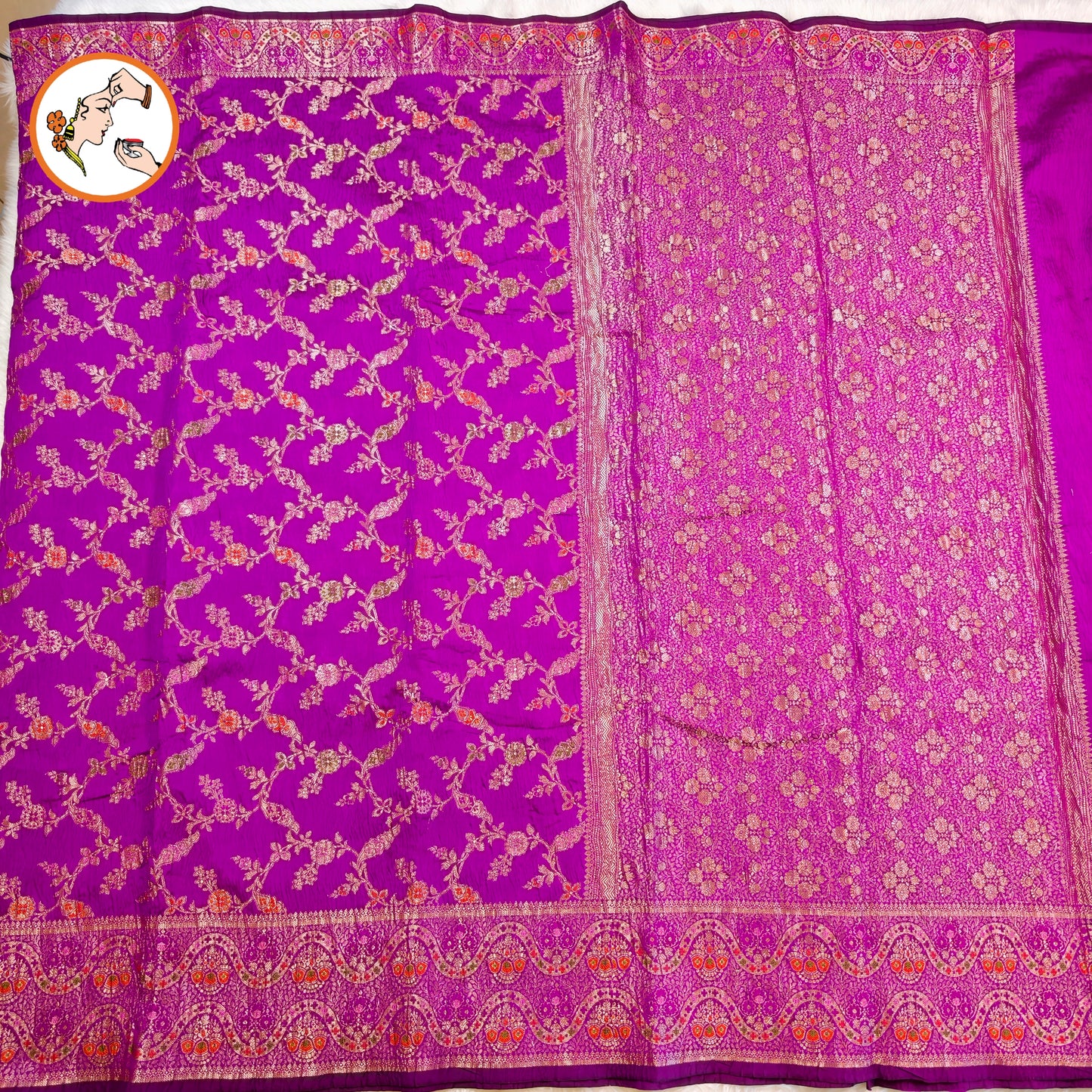 Magenta/Purple Meenakari weaving Banarasi Crush Saree
