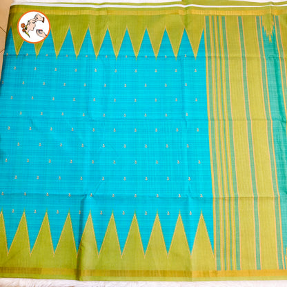 Sky Blue with Green Temple border Dola Silk Casual Saree