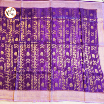 Purple with Baby Pink border Rich Gold zari work Georgette Silk Fancy Saree