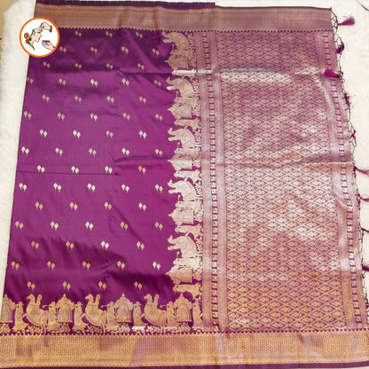 Wine colour Pallakku Banarasi Soft Silk Saree