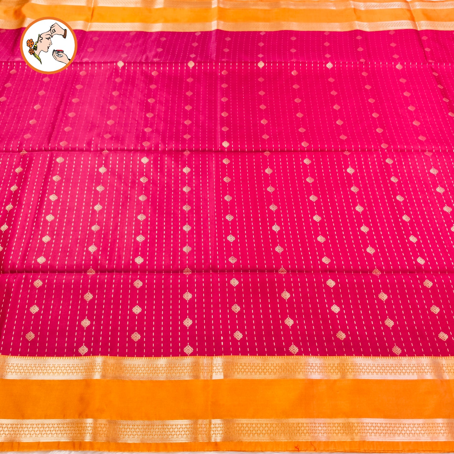 Dark Pink with Mustard Yellow Raindrop design Retta Petta border Semi Soft Silk Saree